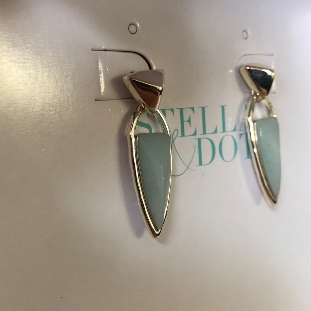 Stella & Dot Silver and Mint Quartz Colored Earrings - Picture 2 of 6